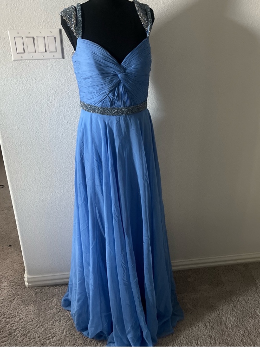Blue Chiffon Evening Gown with Beaded Accents